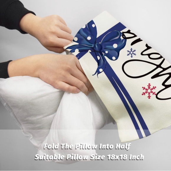 Christmas Throw Linen Pillow Covers 18x18 Inch Set of 4, Winter Merry Christmas - Picture 7 of 8